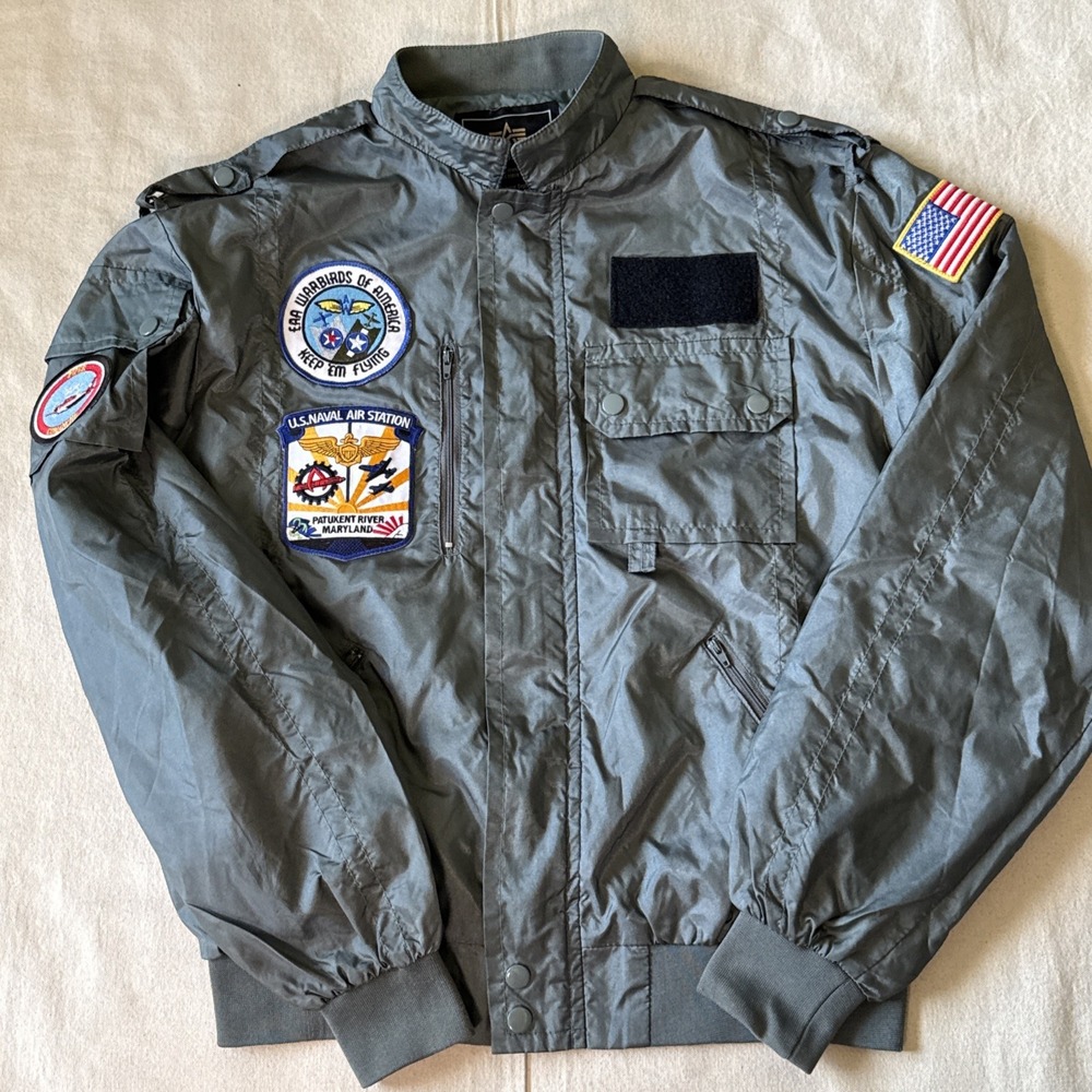 Alpha Military Jacket Warbirds Of America Size Large Grey Flight Bomber